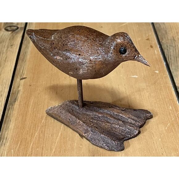 Wood Carved Brown Bird Figurine. Beach. Birds. Home Decor. - Picture 1 of 10